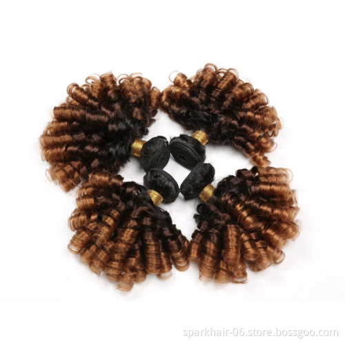 9a 100g SPARK Ombre Brazilian Remy Human Hair Weaving Bundle for Women Weave Extension Black Brown Aunty Funmi FUMI Bouncy Curl